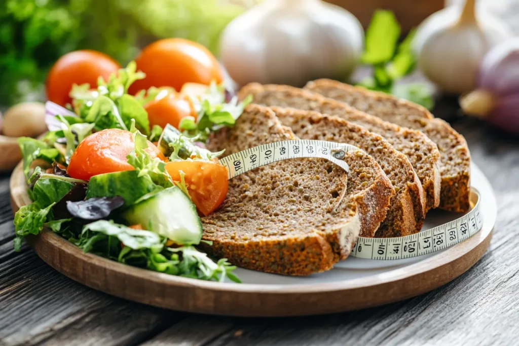 Lentil bread served with a light salad, symbolizing a weight-loss-friendly meal