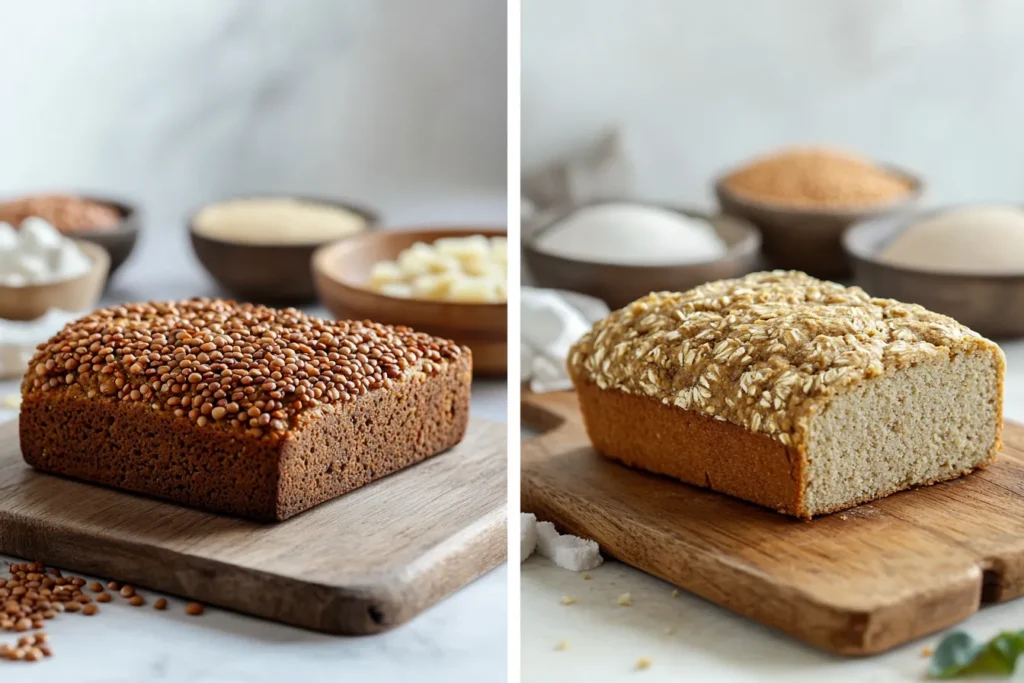 A side-by-side comparison of lentil bread and gluten-free bread, showcasing texture and ingredients