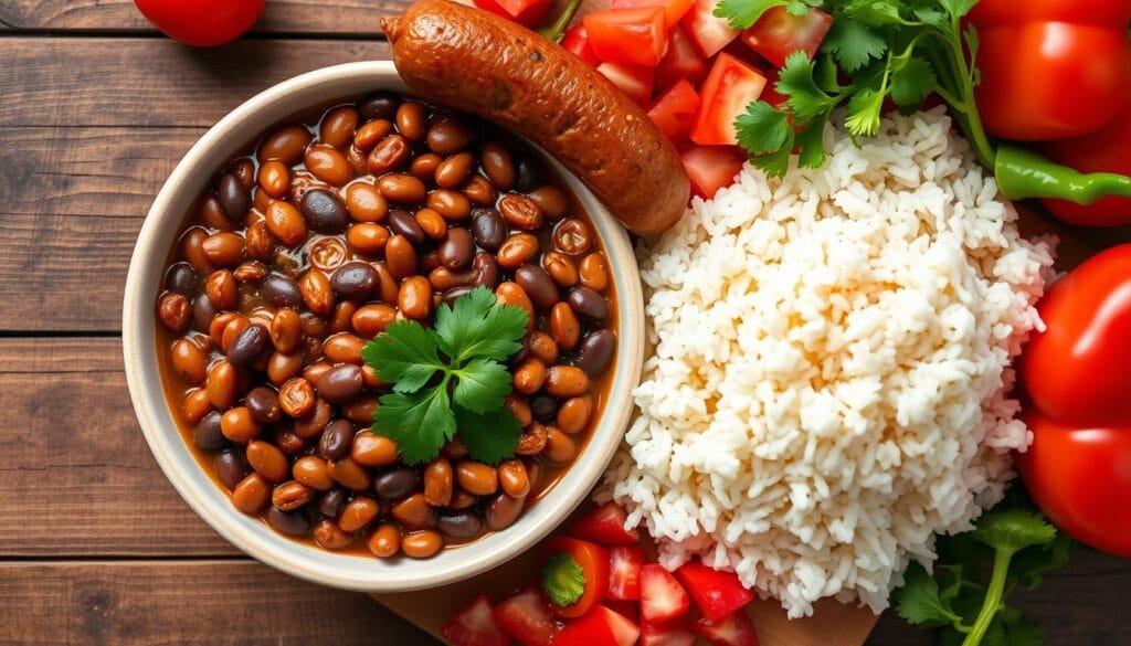 Pinto beans with chorizo and rice ingredients