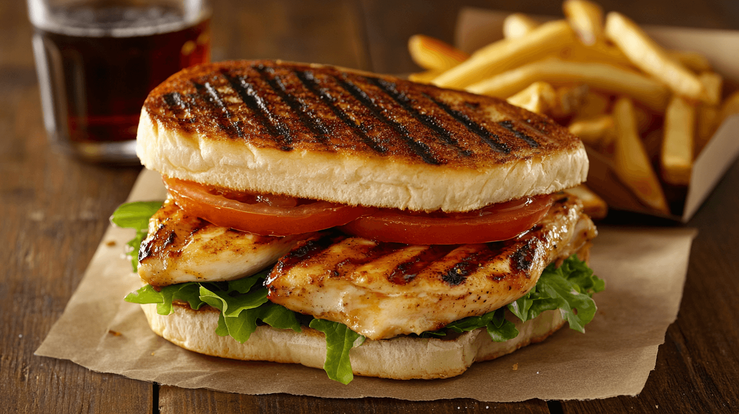 Grilled chicken sandwich with A1 sauce