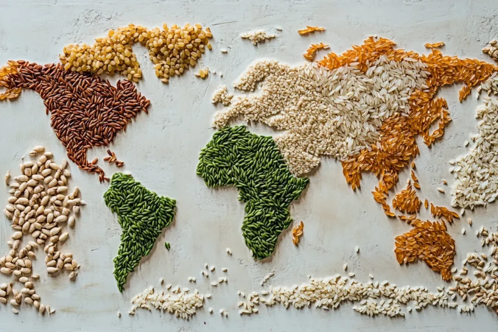 A map showcasing major brown rice-producing countries.