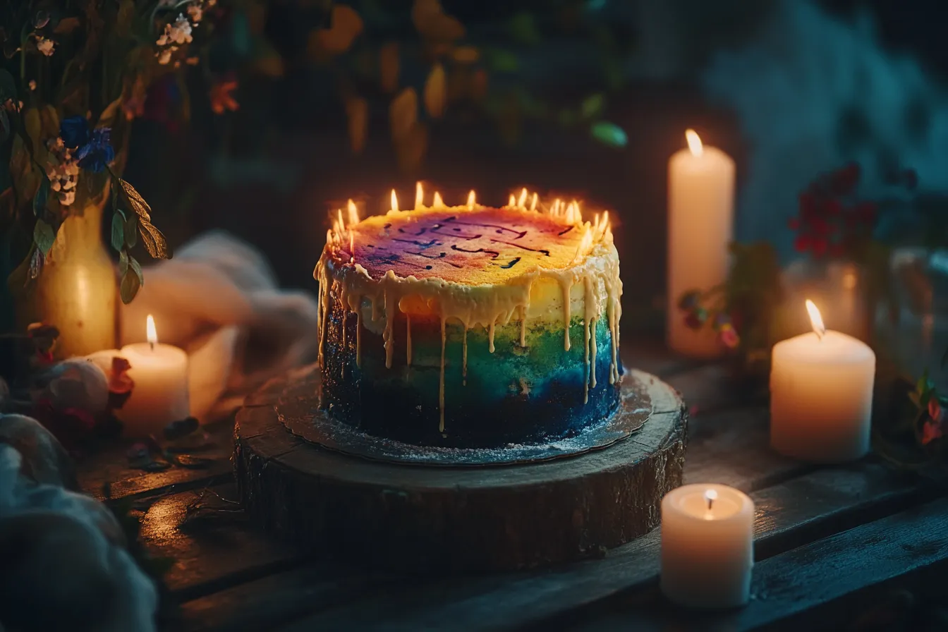 A burn away cake with a partially burned top layer revealing a hidden design