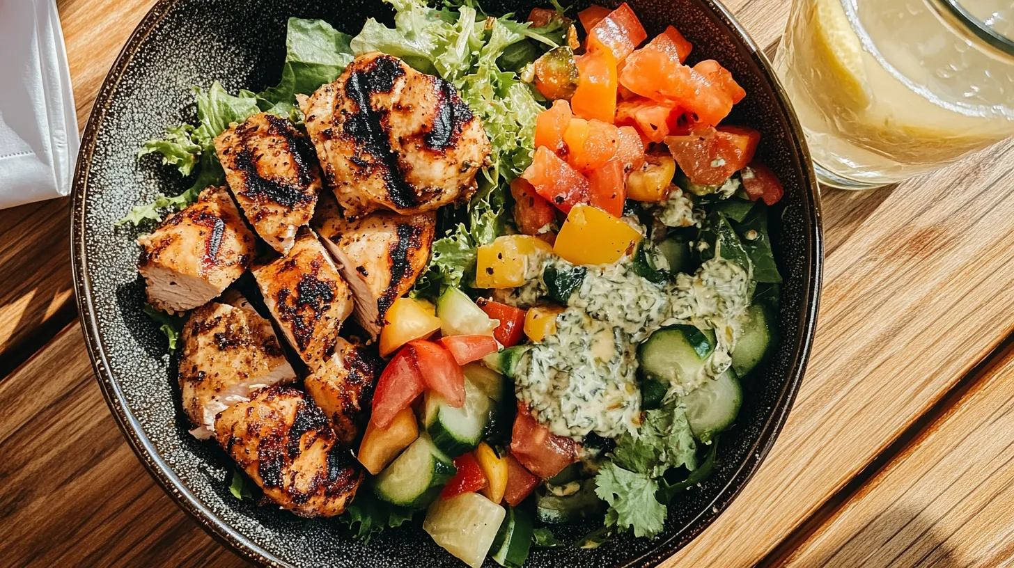 Light meal with grilled chicken and fresh salad