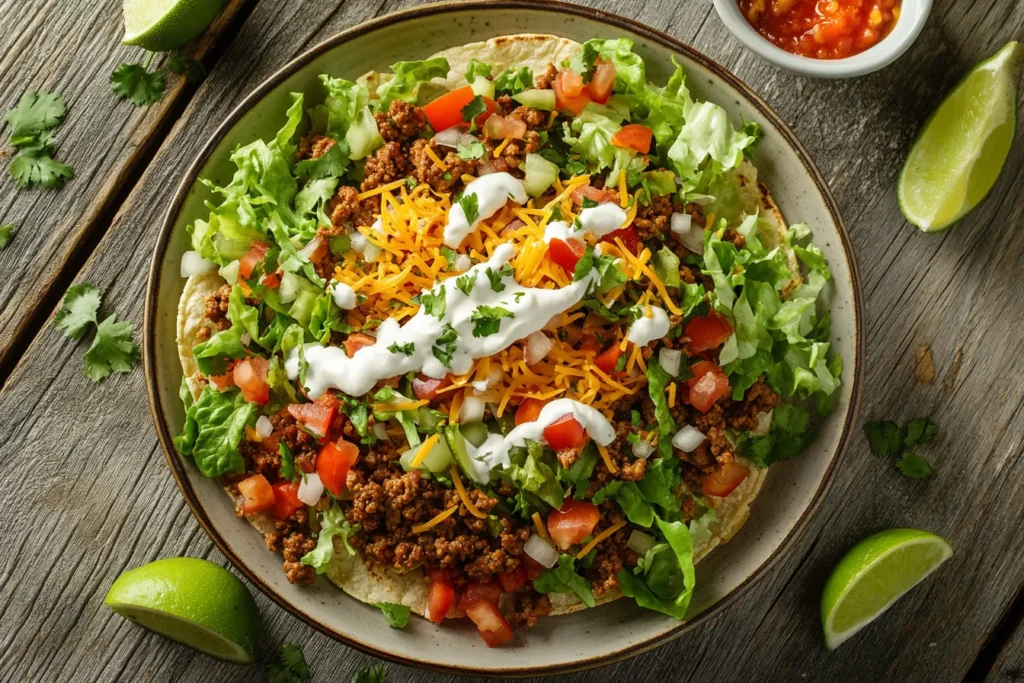 Tacos filled with air-fried ground beef, topped with fresh ingredients.