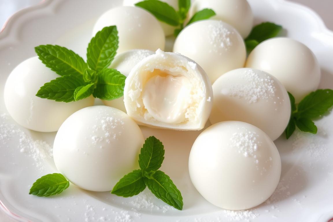 White Soft Spherical Dessert Filled Cream