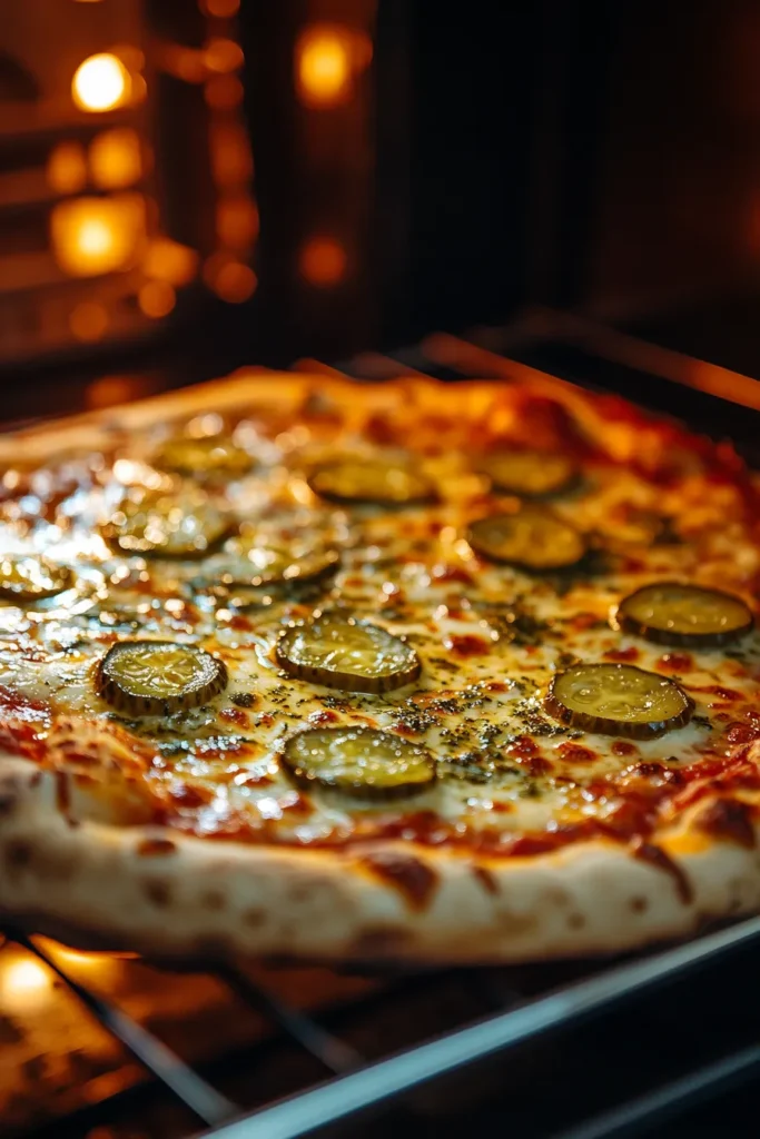 Pizza baking in the oven