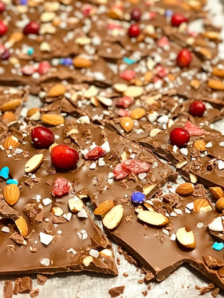 Chocolate bark with almonds and cranberries