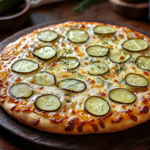 Freshly baked pickle pizza