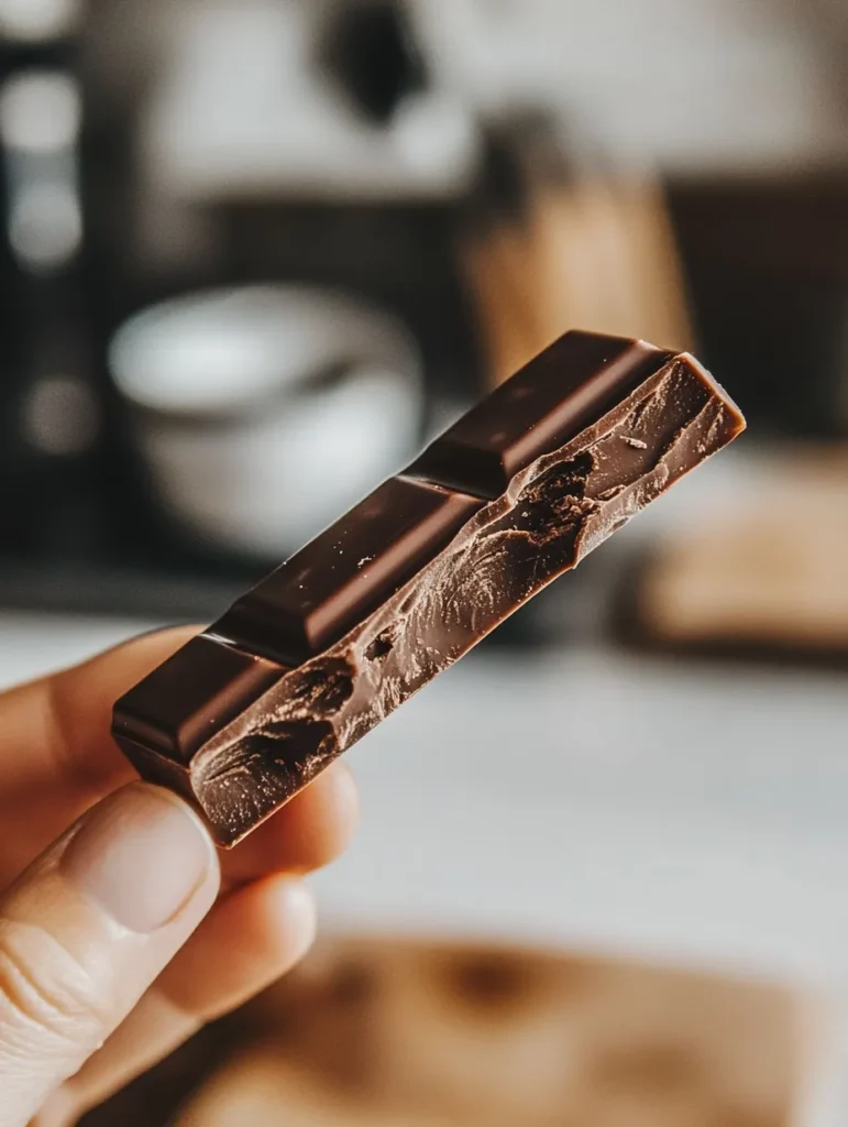 Dark chocolate bar breaking to reveal smooth texture