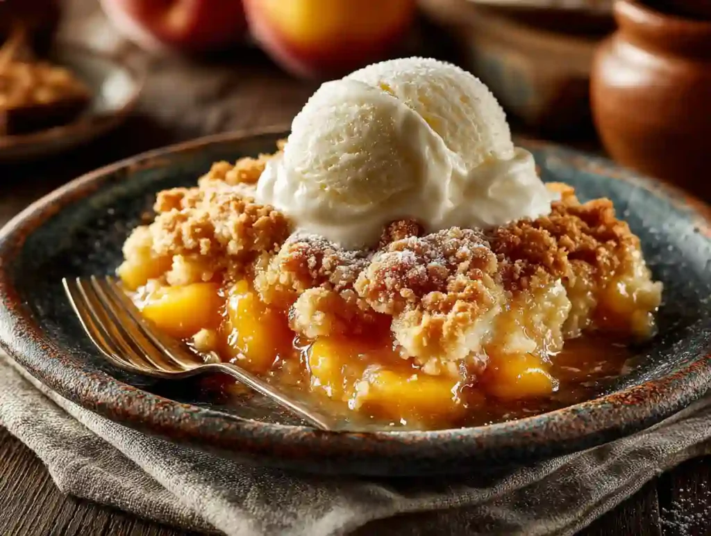 Healthy cobbler paired with peach sorbet