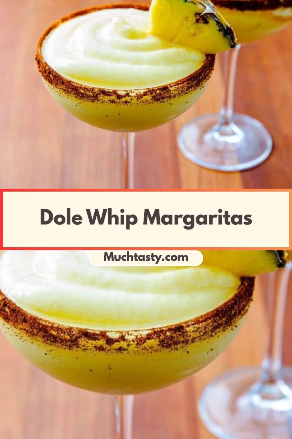 Refreshing Dole Whip Margaritas served in a glass with tropical fruits.