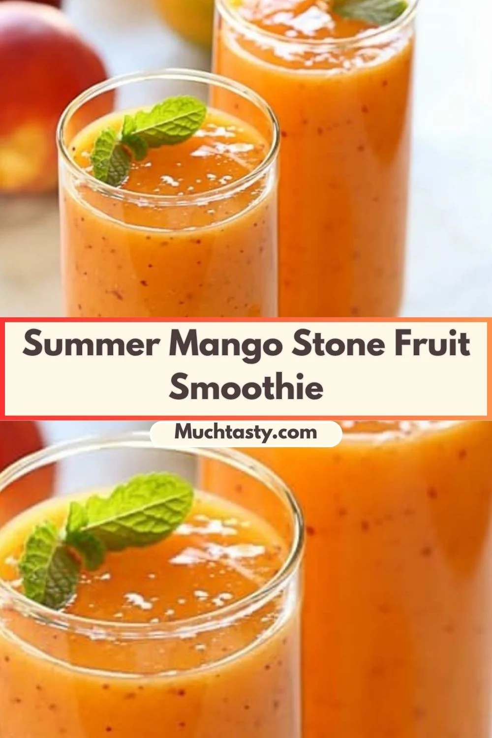 Refreshing summer mango smoothie with stone fruits in a glass